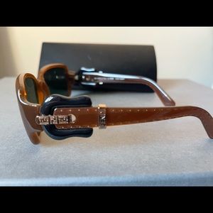 Fendi buckle sunglasses in brown & black w branded gold hardware w case